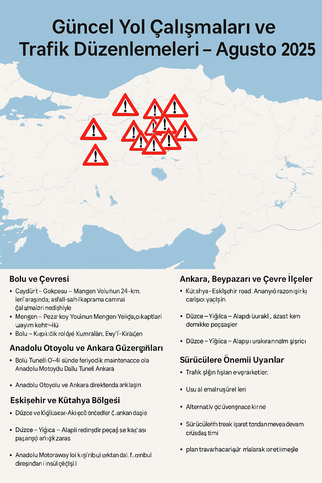 Güncel Yol Çalışmaları ve Trafik Düzenlemeleri – Ağustos 2025